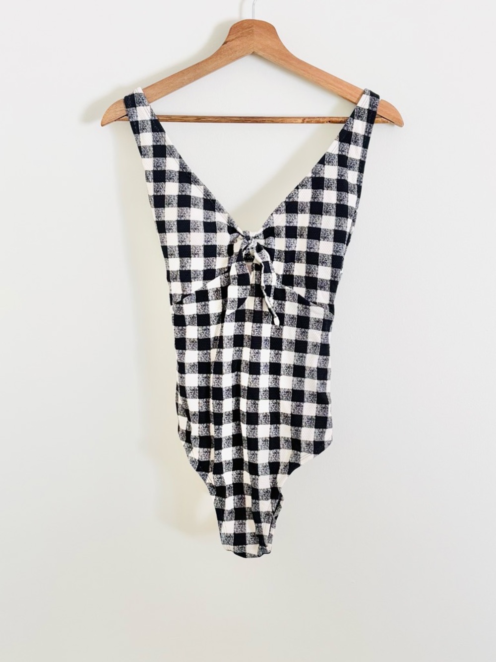 NWT Shade & Shade Knot-Front High-Leg Cheeky One-Piece Swimsuit in Gingham Print